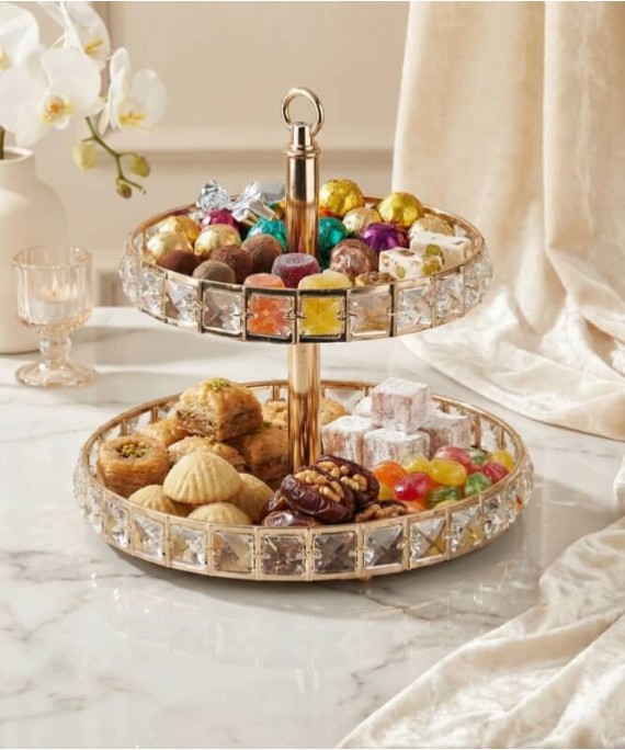 ZEYVE SQUARE STONE 2-LAYER ROUND SERVING DISH 25x25x25cm